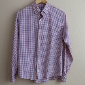 Rhoback Performance Stretch Graph Check Button Down Shirt Men's M Red Blue